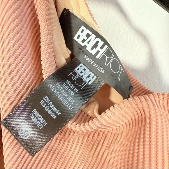 Beach Riot Carlie Blush Pink Ribbed One Shoulder Side Tie One Piece Swim Medium - Picture 11 of 13